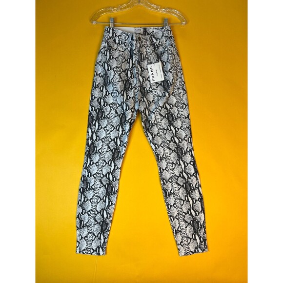 FRAME Denim Ali High Rise Cigarette Jeans Womens 25 Grey Python Skinny Fit NWT - Picture 2 of 12